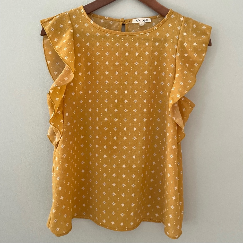 Yellow Mustard Blouse Top Flutter Sleeves size Women’s Small
